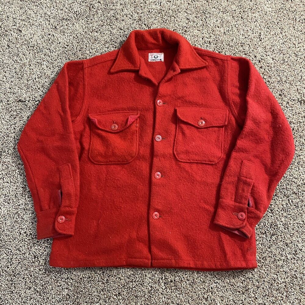 VTG Chill Chaser By Blue Top Wool Jacket Button Down Solid Red Plaid Men’s M/L